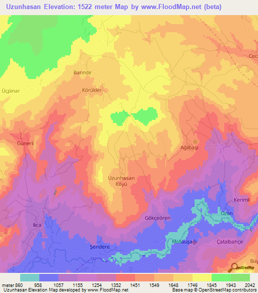 Uzunhasan,Turkey Elevation Map