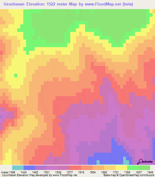 Uzunhasan,Turkey Elevation Map