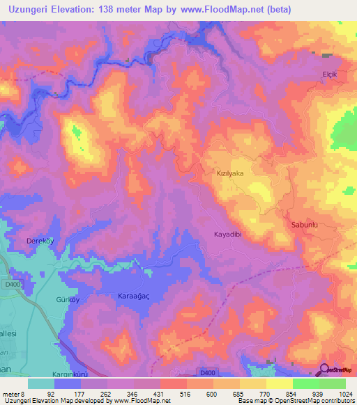 Uzungeri,Turkey Elevation Map