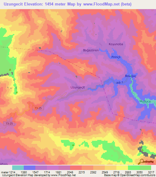 Uzungecit,Turkey Elevation Map