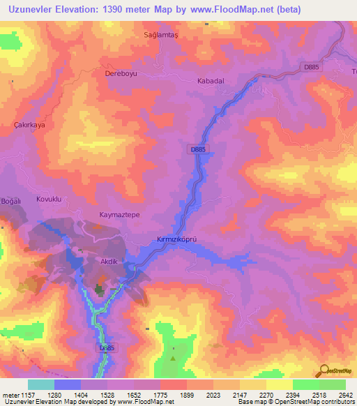 Uzunevler,Turkey Elevation Map