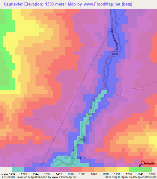 Uzunevler,Turkey Elevation Map