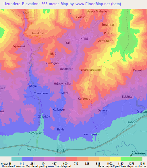 Uzundere,Turkey Elevation Map