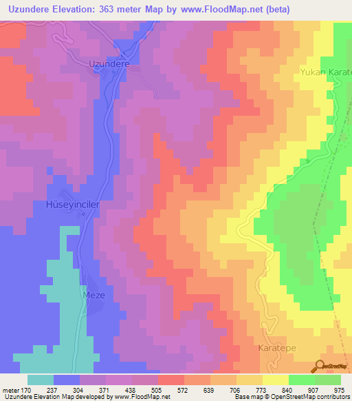 Uzundere,Turkey Elevation Map