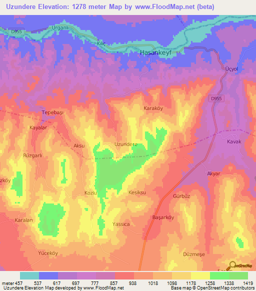 Uzundere,Turkey Elevation Map