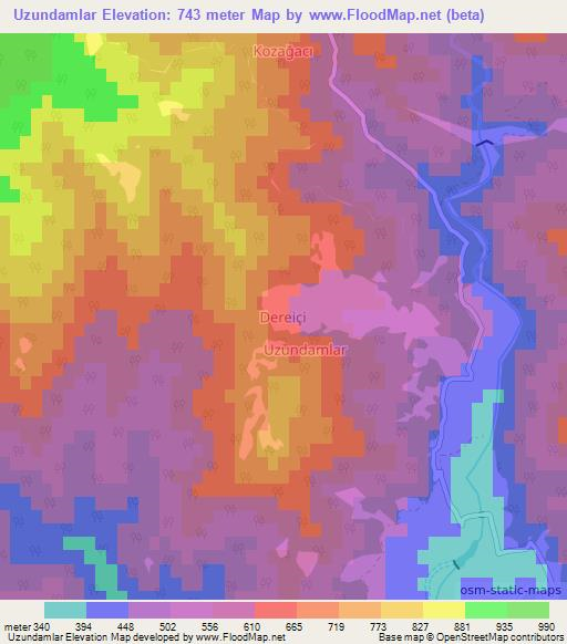 Uzundamlar,Turkey Elevation Map