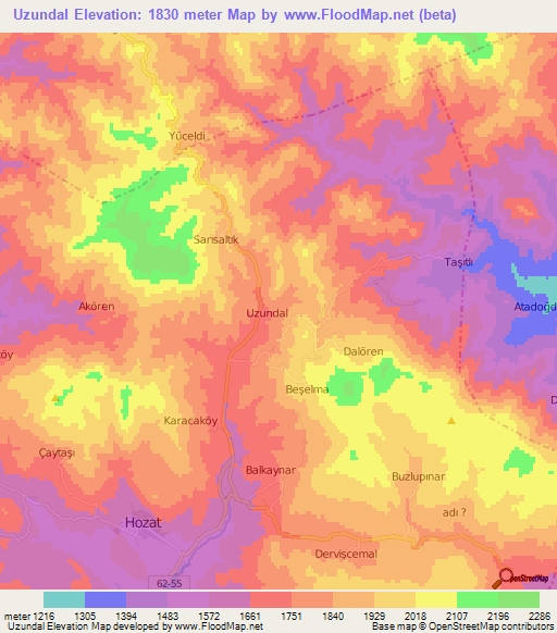 Uzundal,Turkey Elevation Map