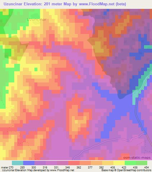 Uzuncinar,Turkey Elevation Map