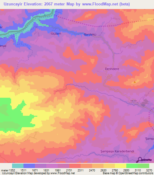 Uzuncayir,Turkey Elevation Map