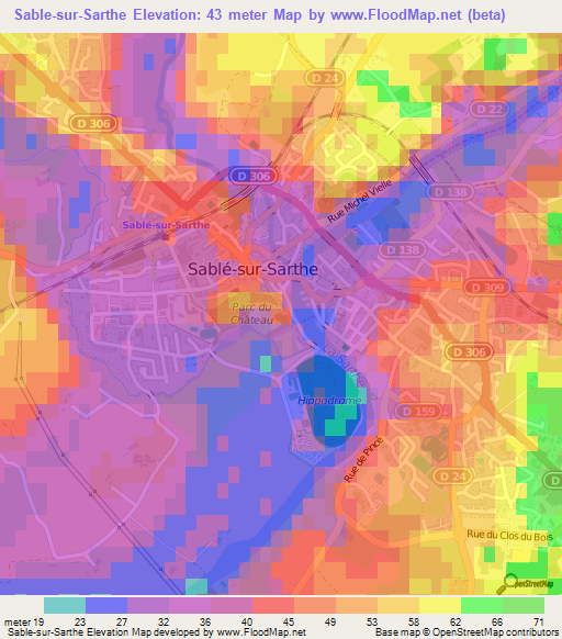 Sable-sur-Sarthe,France Elevation Map