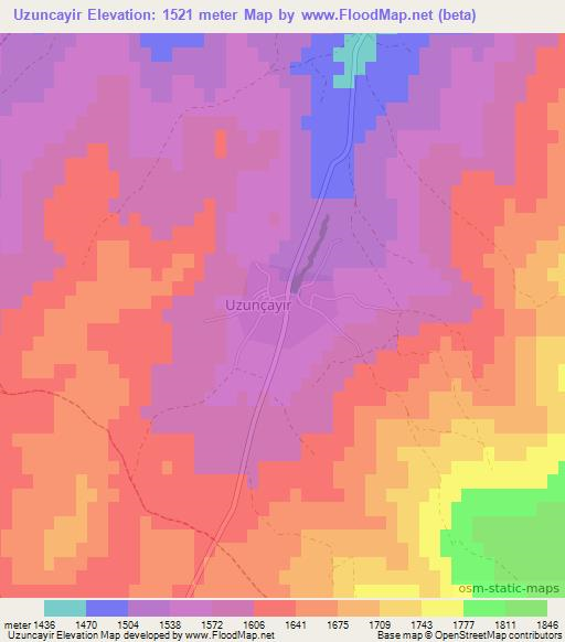 Uzuncayir,Turkey Elevation Map