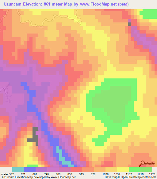 Uzuncam,Turkey Elevation Map