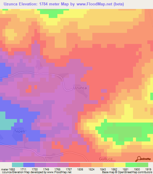 Uzunca,Turkey Elevation Map