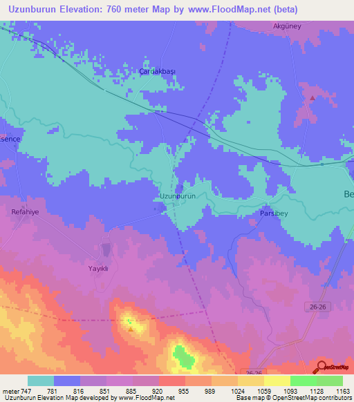 Uzunburun,Turkey Elevation Map