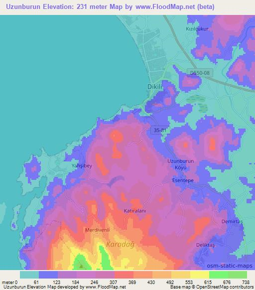 Uzunburun,Turkey Elevation Map