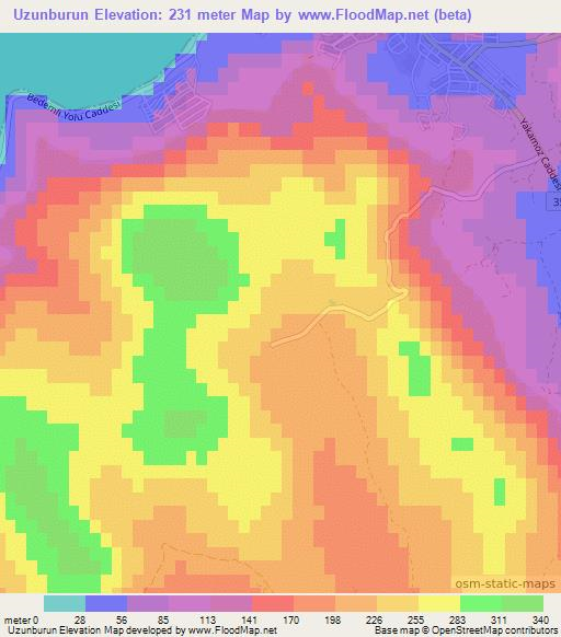 Uzunburun,Turkey Elevation Map