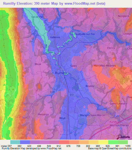 Rumilly,France Elevation Map