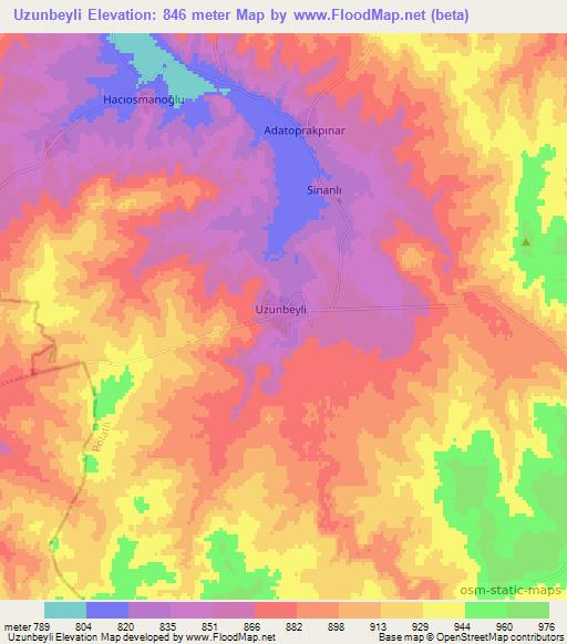 Uzunbeyli,Turkey Elevation Map