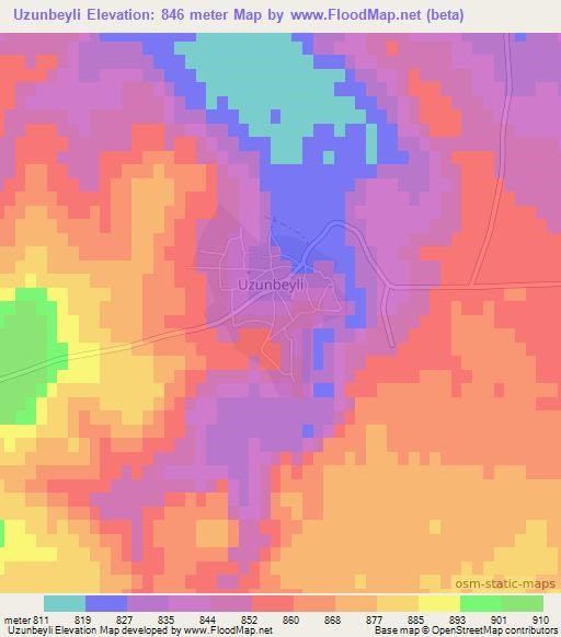 Uzunbeyli,Turkey Elevation Map