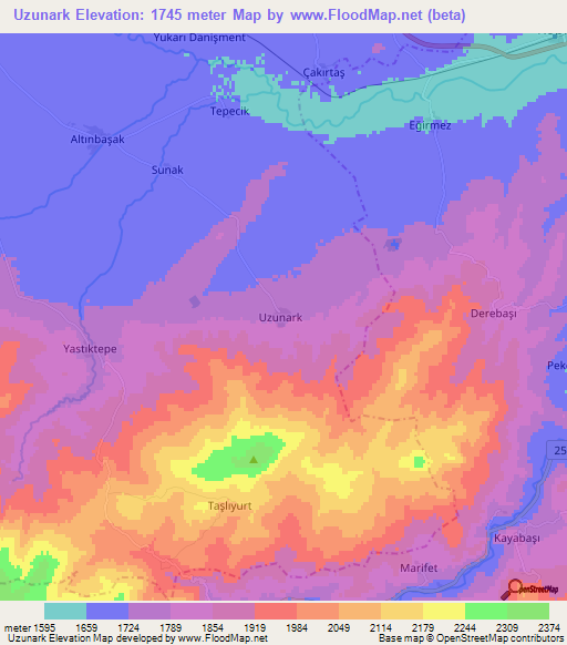 Uzunark,Turkey Elevation Map