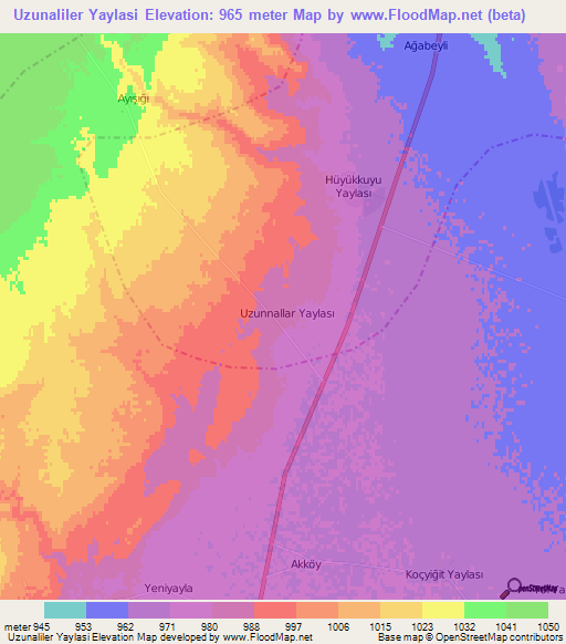 Uzunaliler Yaylasi,Turkey Elevation Map