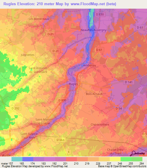 Rugles,France Elevation Map