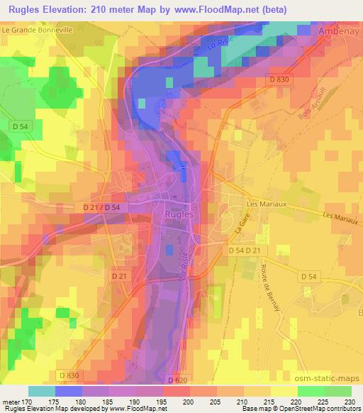 Rugles,France Elevation Map