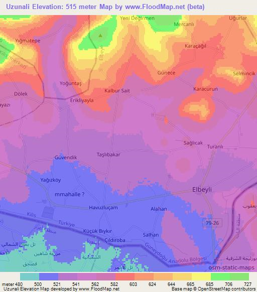 Uzunali,Turkey Elevation Map