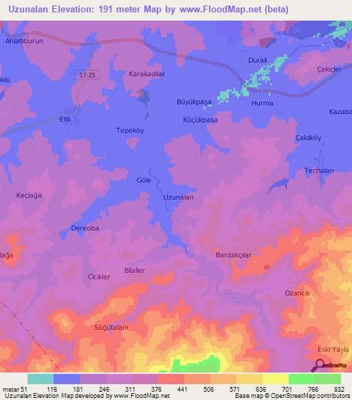 Uzunalan,Turkey Elevation Map