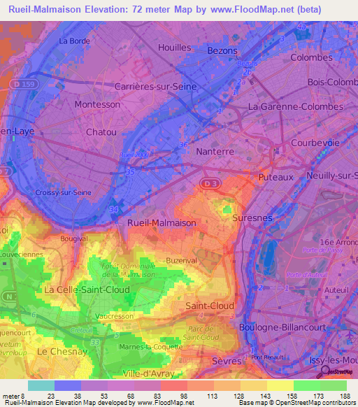 Rueil-Malmaison,France Elevation Map