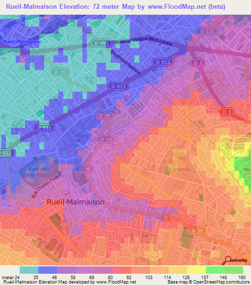 Rueil-Malmaison,France Elevation Map