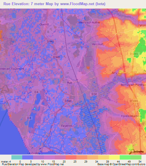 Rue,France Elevation Map