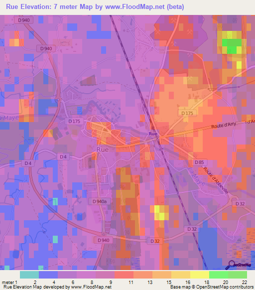 Rue,France Elevation Map