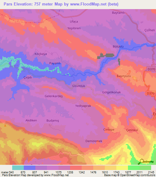 Pars,Turkey Elevation Map