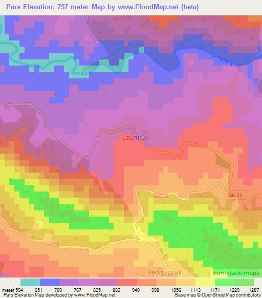 Pars,Turkey Elevation Map