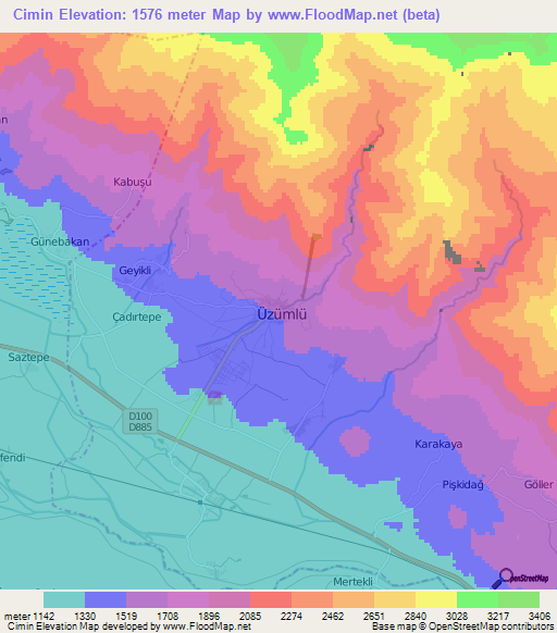 Cimin,Turkey Elevation Map