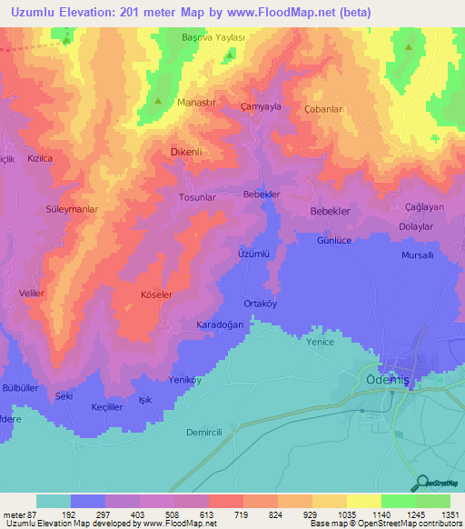 Uzumlu,Turkey Elevation Map