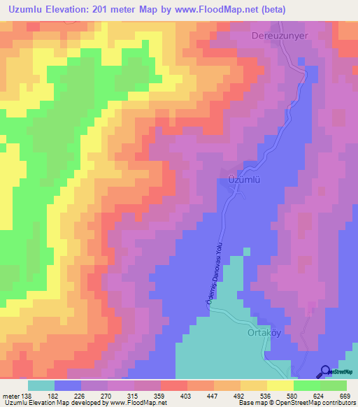 Uzumlu,Turkey Elevation Map