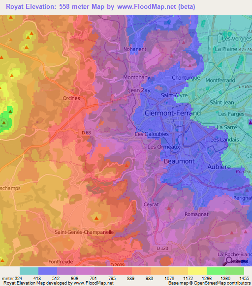 Royat,France Elevation Map