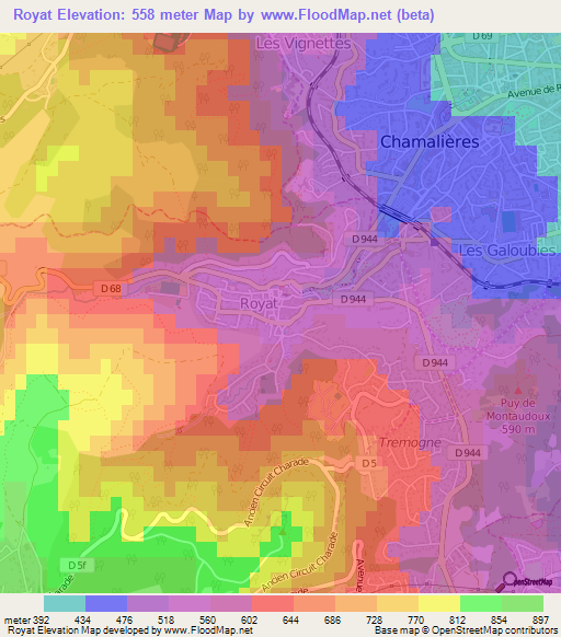 Royat,France Elevation Map