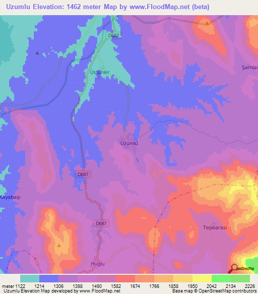 Uzumlu,Turkey Elevation Map