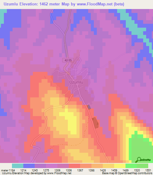 Uzumlu,Turkey Elevation Map