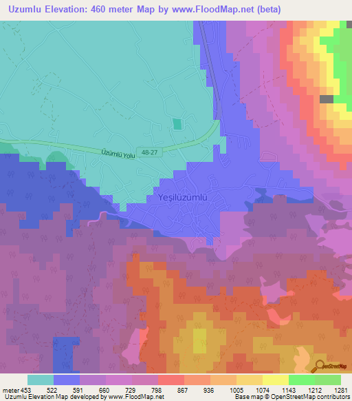 Uzumlu,Turkey Elevation Map