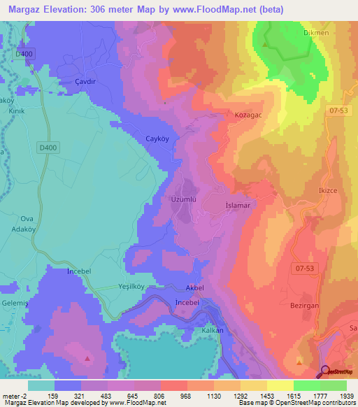 Margaz,Turkey Elevation Map