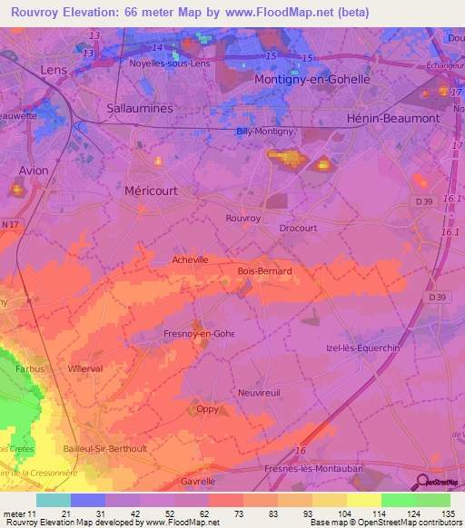 Rouvroy,France Elevation Map