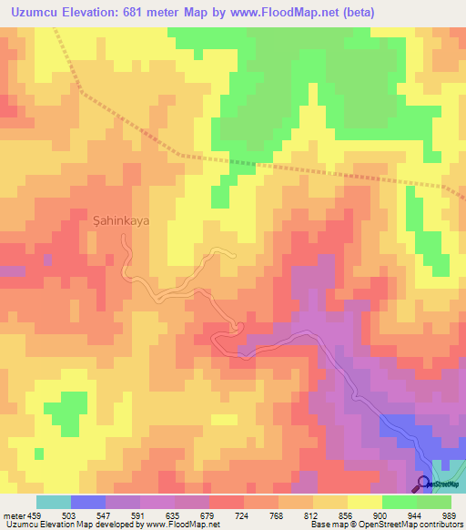 Uzumcu,Turkey Elevation Map