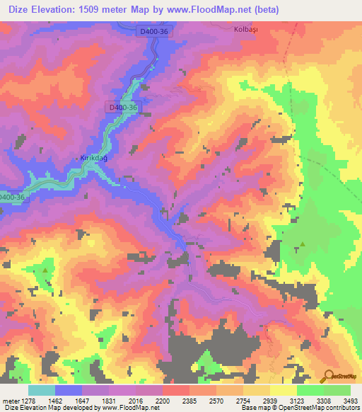 Dize,Turkey Elevation Map