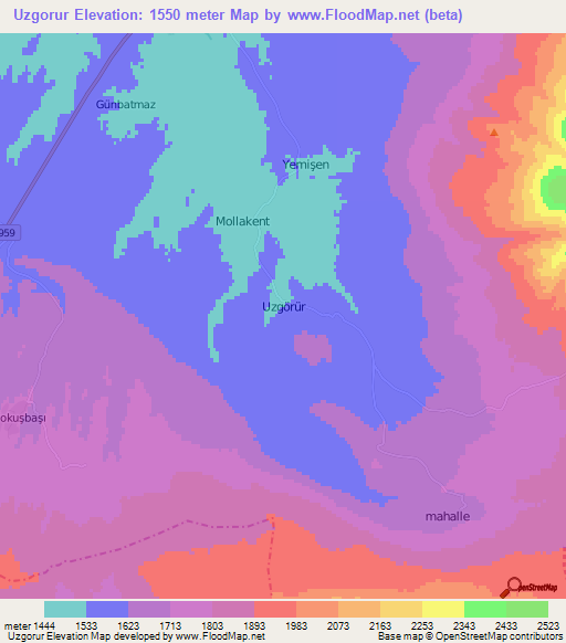 Uzgorur,Turkey Elevation Map