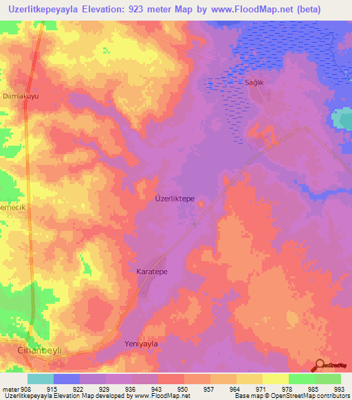 Uzerlitkepeyayla,Turkey Elevation Map