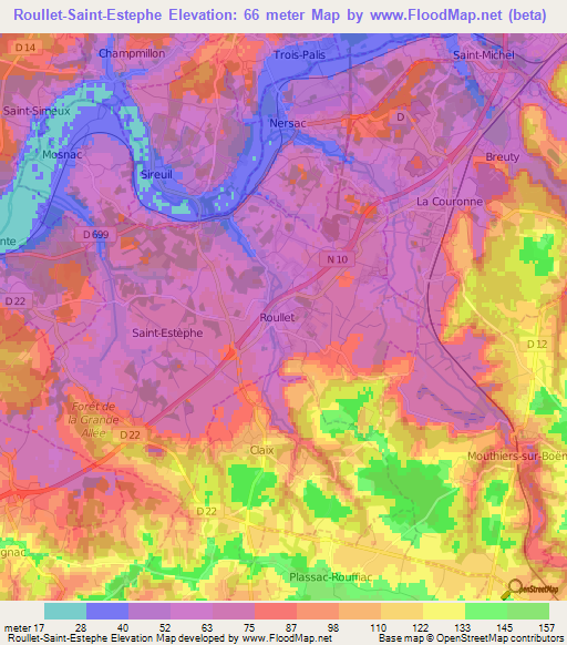 Roullet-Saint-Estephe,France Elevation Map